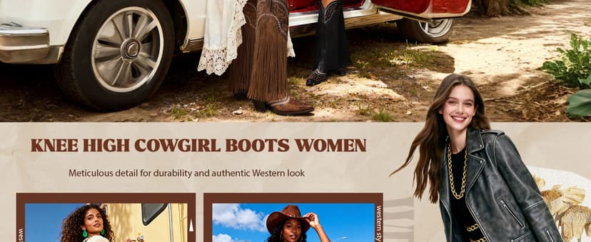 Modatope Cowboy Boots for Women Fringe Knee High Boots Embroidered Cowgirl Western Pointed Toe Chunky Heel Slip on Wide Calf Cowboy Boots