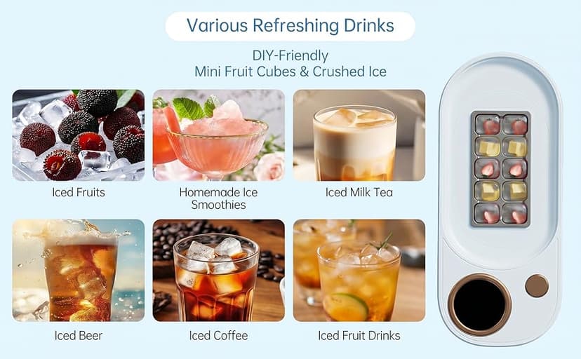Portable Ice Maker, 12V DC Mini Car Ice Maker, Makes 10 Cubes in 15-20 Mins, with Cigarette Lighter for Trips, Camping,(Adapter Needs Separate Buy 5.5x2.1mm F to 5.5x2.5mm M Converter) (Blue)