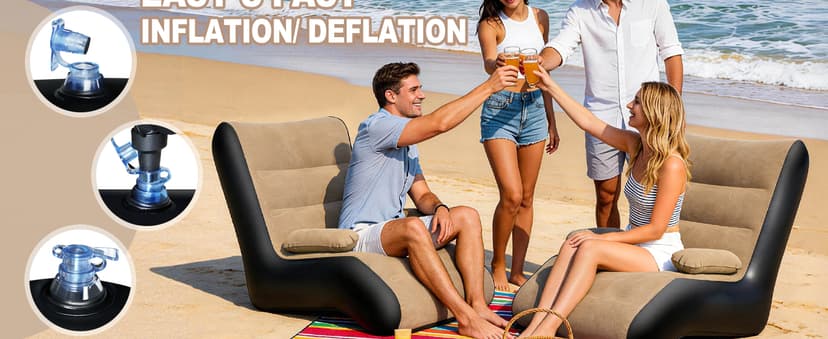 FluSing Inflatable Couch for Camping, Blow Up Couch for Adults with Armrest, Waterproof Flocked Surface Inflatable Sofa Bed Indoor, Portable Inflatable Chairs for Movie Night, Air Sofa Outdoor