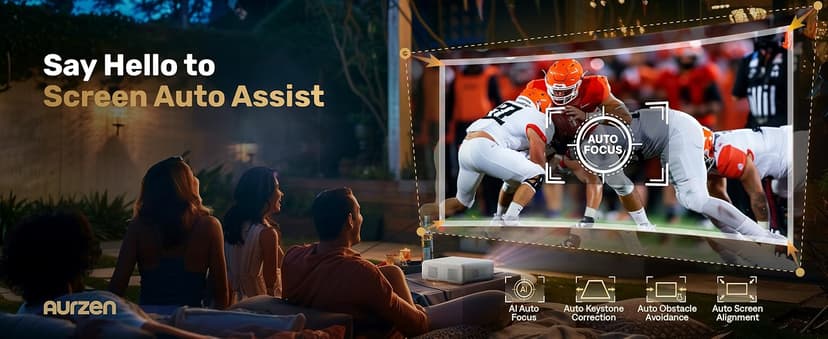 Aurzen EAZZE D1 Smart Projector with WiFi and Bluetooth, Netflix-Officially-Licensed, Auto Focus & Keystone, DoIby Audio, Zoom, Native 1080P Movie, Portable Outdoor Mini Projector, White