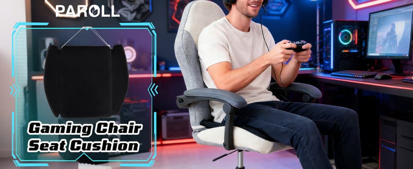Gaming Chair Seat Cushion Pillow for Men Game Gaming Computer Chair Cushion Pad Extra Large Wide Memory Foam with Strap Long Sitting Gamer Black