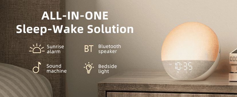 Sunrise Alarm Clock White Noise Machine: Natural Wake Up Light - Dimmable Clock with Bluetooth Speaker for Bedroom - 25 Sleep Sounds for Baby Adults Kids Putty