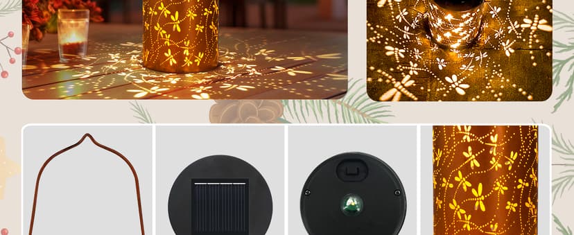 Christmas Gifts For women,Solar Lanterns Outdoor Hanging Lantern Lights, Dragonfly Hollowed-Out Metal Decor Lantern, Waterproof LED Decorative Garden Light - Delicate Garden Decoration for Patio, Yard
