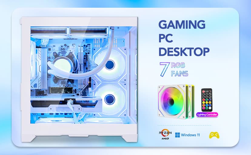 HOENGAGER Panorama Gaming PC Desktop AMD Ryzen 5 9600X 6-Core 3.9GHz, RTX 5060 8GB, 32GB DDR5 RAM 6000MHz,1TB PCIe SSD, WiFi&BT Prebuilt PC 650W PSU,Liquid Cooler,Windows 11, Desktop