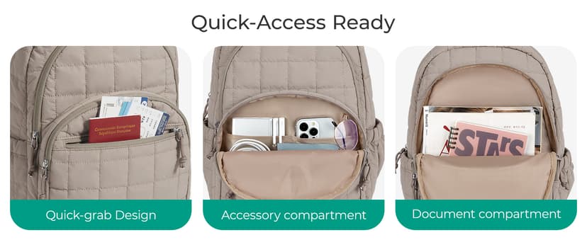 BAGSMART College Laptop Backpack, Travel Backpack for Women, Quilted Casual Daypack, Water-Resistant Bookbag for 15.6 Inch Laptop, Black