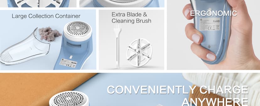 BEAUTURAL Fabric Shaver, Rechargeable Lint Remover for Clothes, Electric Lint Shaver with 6-Leaf Blades, Sweater Shavers to Fuzz, Lint Balls, Pillings, Bobbles for Clothes and Furniture