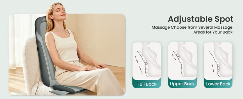 Snailax Shiatsu Back Massager with Heat,Full Back Massager for Pain Relief Deep Tissue,Longer Massage Chair Pad,Back Kneading Shiatsu or Rolling Massage for Chair
