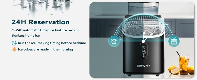 EUHOMY Ice Cube Maker Machine Countertop with External Water Tank, 2 Ways to Add Water, 34Lbs/Day, 16Pcs Ready in 7 Mins, Auto-Cleaning, with Ice Scoop & Basket, for Home/Kitchen/Office/Bar (Black)