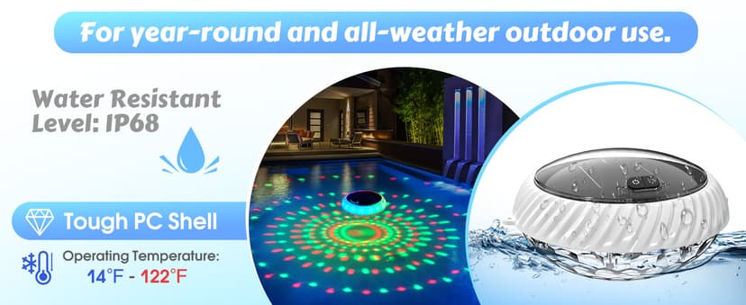 Floating Pool Lights Solar Powered, 7.6 Inch RGB Upper& Lower Color Changing Solar Pool Lights that Float with Dynamic Lighting Effects, IP68 Waterproof Swimming Pools Light for Party Decor(2)