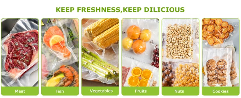 Bonsenkitchen Vacuum Sealer Rolls Bags, 6 Pack 3 Rolls 11" x 20' + 3 Rolls 8" x 20' Commercial Grade BPA Free Bag Rolls, Durable Customized Size Food Vac Bags for Storage and Sous Vide Cooking VB3211