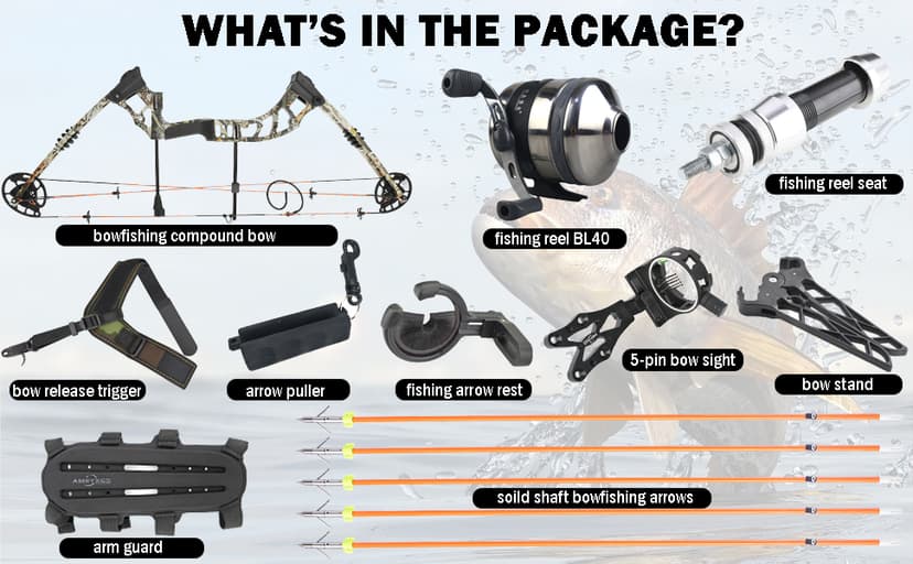 Archery Bowfishing Compound Bow Kit, 0-70lbs Adjustable,Ready to Fish Kit with Bowfishing Reel,Bow Fishing Arrows,Right-Handed for Adult/Youth Fishing Hunting Target Shooting