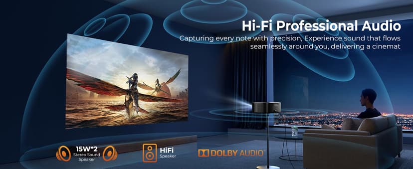 4K Projector with Wifi and Bluetooth, ELEPHAS Outdoor Movie Projector with NETFLIX/Prime Video/YouTube Built-in, 100,000+ Apps Supported, Video Projector Compatible with HDMI/USB/iOS/Android/Windows