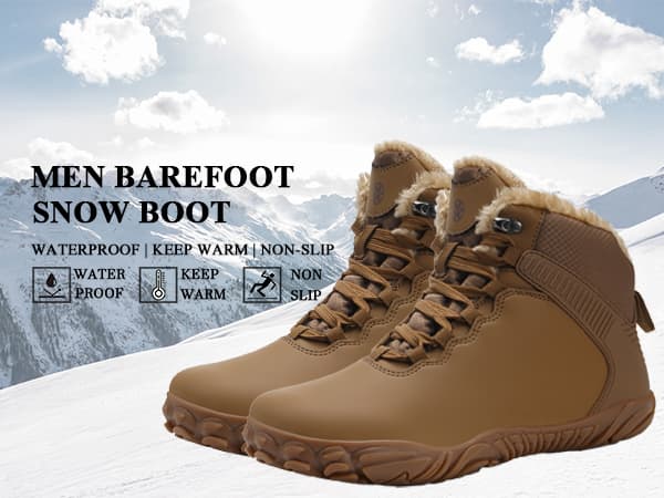 Eagsouni Womens Mens Barefoot Boots | Waterproof Winter Snow Boots | Warm Ankle Booties with Arch Support | Wide Width Hike Work Shoes | Zero Drop Sole |