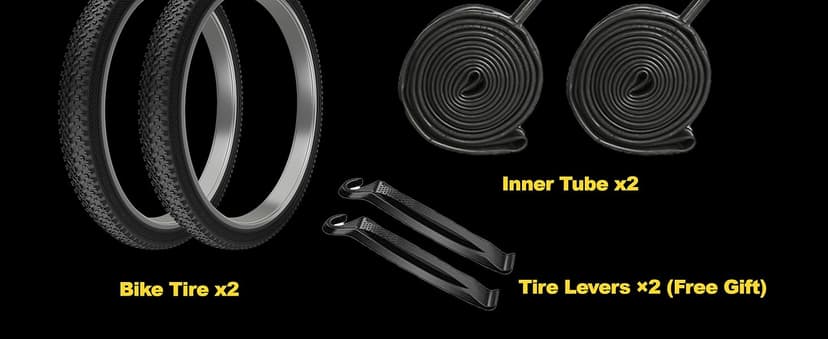 Mountain Bike Tires 24/26x1.95 Inch 2-Pack - Wear-Resistant Foldable Hybrid Tires with 2 Inner Tubes & Levers, Aggressive Tread for Trail, Commuter, Off-Road (24/26x1.95-30TPI)