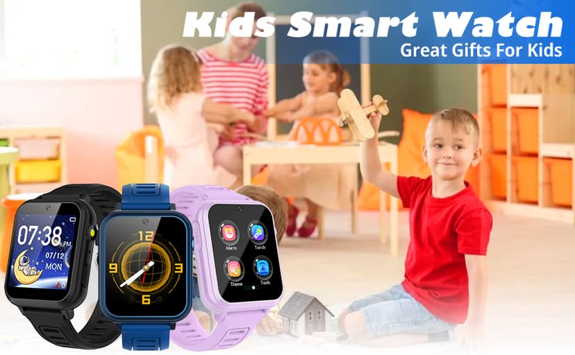 Smart Watch for Kids Age 3-12, Kids Smart Watch Boys with 24 Games HD Touch Screen Pedometer Camera Music Player Alarm Clock Flashlight 12/24 hr Toys for 6 7 8 9 10 Year Old Boy Birthday Gift