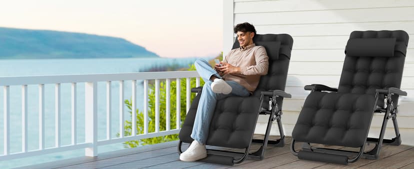 Suteck Oversized Zero Gravity Chair,29In XL Lounge Chair w/Removable Cushion&Headrest, Reclining Camping Chair w/Upgraded Lock and Footrest, Reclining Patio Chairs Recliner for Indoor Outdoor