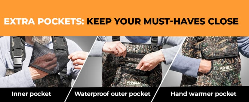 Foxelli Chest Waders, Waterproof 4mm Neoprene Hunting & Fishing Waders for Men & Women with Boots