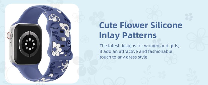 Witzon Floral Band Compatible with Apple Watch Bands For Women 40mm 41mm 38mm 42mm 44mm 45mm 46mm 49mm, Engraved Cute Flower Silicone Dressy Strap for iWatch Series 11 10 9 8 7 6 5 4 3 2 SE Ultra