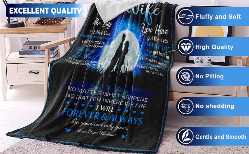 Quilazy Gifts for Wife, Wedding Anniversary Birthday Gifts for Women, Romantic I Love You Present for Her, Christmas Mothers/Valentines Day Gift for Wives from Husband, to My Wife's Blanket 60"X 50"