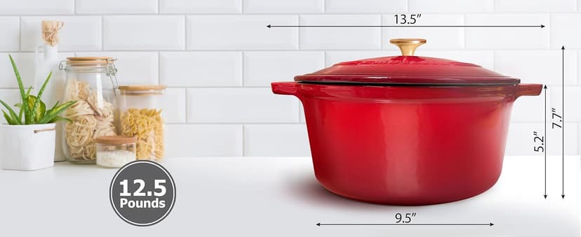 Mueller DuraCast 6 Quart Enameled Cast Iron Dutch Oven Pot with Lid, Heavy-Duty, Oven Safe up to 500° F & Across All Cooktops, Wedding Registry Ideas & Gifts, Emerald