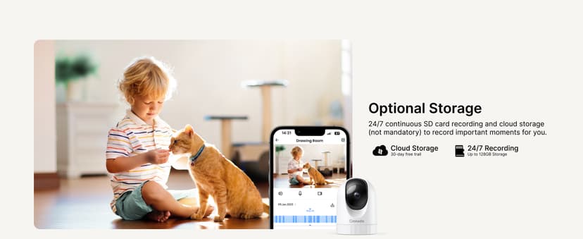 Cinnado 2K Home Security Cameras-2.4Ghz WiFi Indoor Camera with 360° Motion Detection for Pets/Nanny/Baby/Dog, 2 Way Audio, 24/7 SD Card Storage, Cloud Storage, Works with Alexa & Google Home, D1 4P