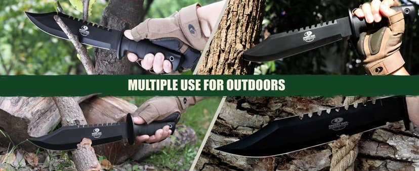 Mossy Oak Survival Hunting Knife with Sheath, 15-inch Fixed Blade Tactical Bowie Knife with Sharpener & Fire Starter for Camping, Outdoor, Bushcraft