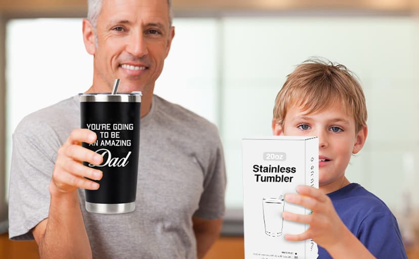 New Dad Gifts For Expecting Dad to be Father’s Day First Time Gifts 20oz Black Insulated Stainless Steel Tumbler Cup Birthday Baby Shower Gender Reveals Presents Christmas Gift Ideas