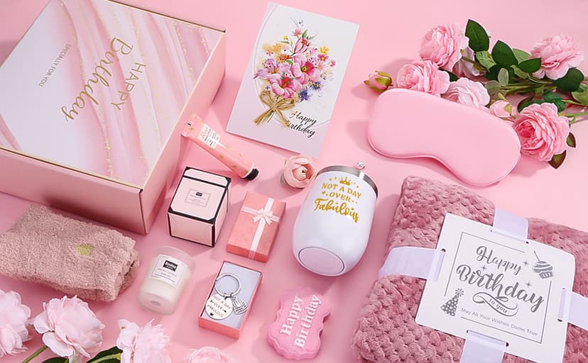 Birthday Gifts for Women, Happy Birthday Gifts for Her, Mom, Sister, Best Friend, Girlfriend, Coworker, Wife Bday Gift Ideas, Unique Relaxing Spa Birthday Gift Basket for Women Care Package w/Blanket