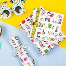 WRAPAHOLIC Reversible Birthday Wrapping Paper - Mini Roll - 17 Inch X 33 Feet - Colorful Balloon with Confetti Design for Birthday, Holiday, Party, Baby Shower B0BJ6V38SZ