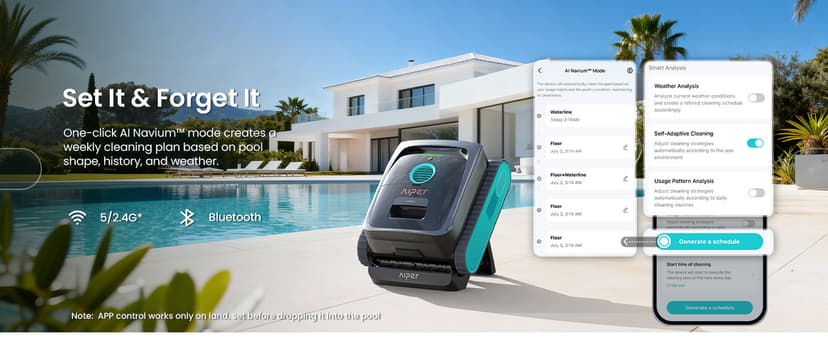 AIPER Scuba V3 AI Vision Cordless Robotic Pool Cleaner, Include Wireless Charging Dock, Smart Waterline Parking & Featherlight Design, Micromesh Multi-Layer Filtration, Blue