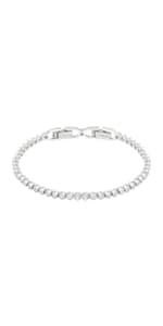Swarovski Matrix Tennis Soft Bracelet, Round Cut Clear Crystals, Rhodium and Rose Gold-Tone Finishes