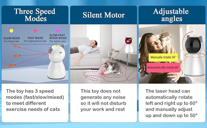 YVE LIFE Laser Cat Toys for Indoor Cats,The 4th Generation Real Random Trajectory Motion Activated Rechargeable Automatic Cat Laser Toy,Interactive Cat Toys for Bored Indoor Adult Cats/Kittens(White)