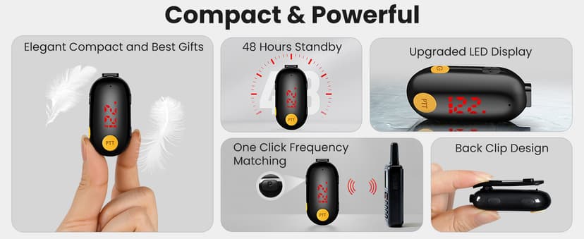 Super Mini Walkie Talkies, Portable Two-Way Radios for Restaurants, Outdoor Sports, Retail Stores, Hospital & Travel – 3 Pack