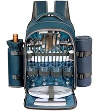 Hap Tim Picnic Basket Backpack for 2 Person with 2 Insulated Cooler Compartment, Wine Holder, Fleece Blanket, Cutlery Set, Wedding Gifts for Couples, Bridal Shower Gifts, Engagement Gifts