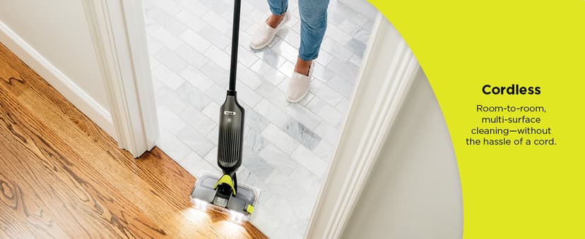 Shark VACMOP Cordless Hard Floor Cleaner, Vacuum and Spray Mop, Powerful Suction, Lightweight, LED Headlights, Includes 4 Disposable Pads, 12oz Multi-surface Cleaning Solution, Gray, VM252