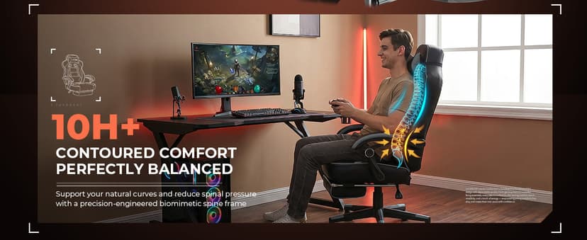 GTPLAYER Gaming Chair for Adults, Big and Tall 350LBS Heavy Duty Office Chair, Ergonomic High Back Lumbar Support and Recliner for Back Pain Relief, Sky Gray