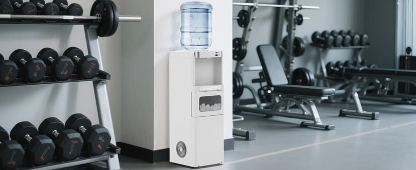4 in 1 Water Cooler Dispenser with Ice Maker, Hot & Cold Water Dispenser for Home & Office, 33lbs/24H Bullet Ice, Top Loading 3-5 Gallon, Child Safety Lock, Ice Ready in 7 Mins (White)