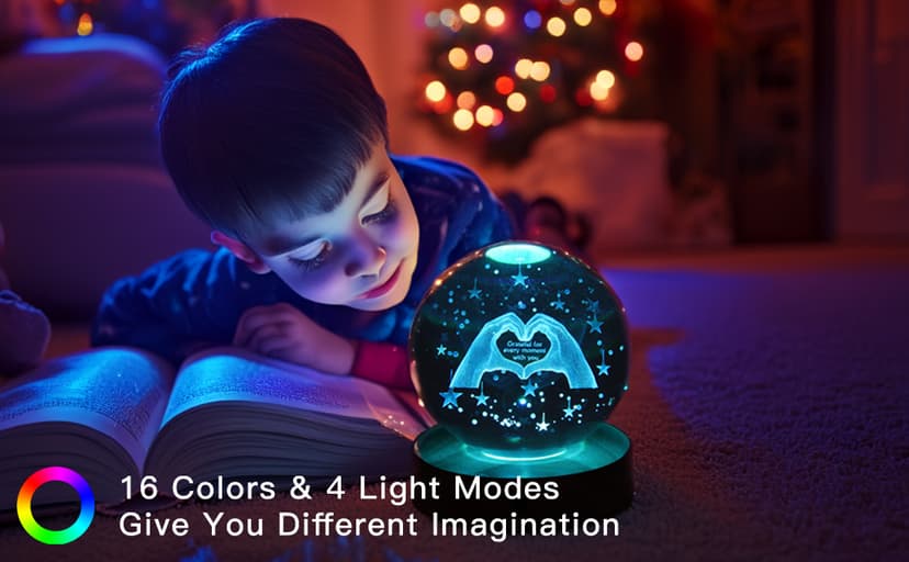3D Crystal Ball Night Light, 16 Colors 4 Modes, Remotely Controlled, Night Light Room Decor, Funny Anniversary Christmas Gifts for Women, Girlfriends, Wives, Daughters