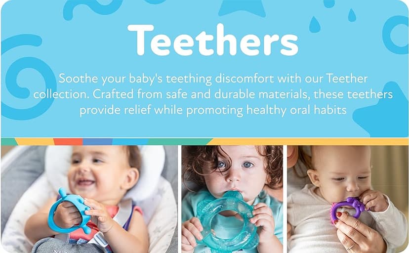 Nuby Sensory Silicone Tube Teethers - (3 Pack) Textured Infant and Baby Teether Toys - 3+ Months - Orange, Blue, and Green