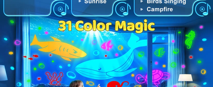 Baby Toys Sensory Toys for Boys Sound Machine Night Light Projector Autism Toys Kids Christmas Gifts | 15 White Noise 3D Films 31Colors Remote Control Night Light for Kids, Baby Boy Gifts Egg Light