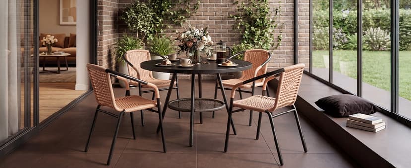 JEAREY Outdoor Patio Rattan Dining Chairs Set of 4, All Weather Stackable Dining Chairs for Lawn, Restaurant, Garden, Beige