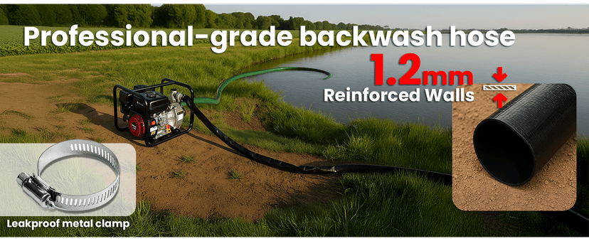 XtremepowerUS Backwash Hose Extra Heavy-Duty Pool Drain Hose 1.5" x 100 ft – 47 MIL Thickness Drain Hose with Clamp for Filter Pump or Sump Discharge