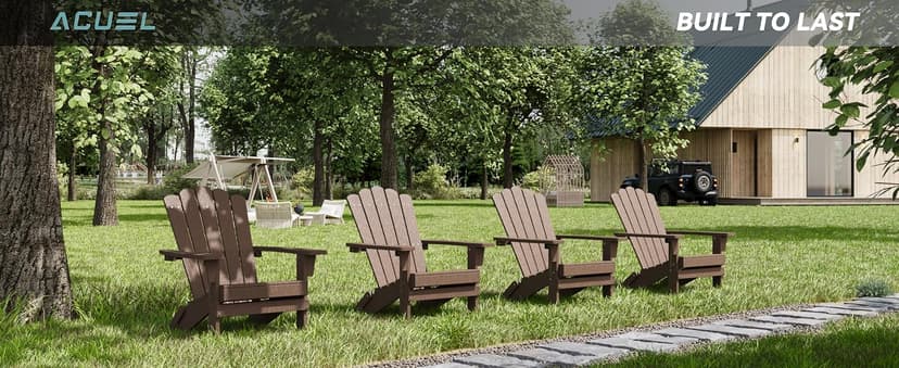 Adirondack Chairs, Folding Chairs Set of 4, Heavy Duty Weather-Resistant Patio Chairs with Wide Armrests & Ergonomic High Back, HDPE Fire Pit Seating for Backyard, Garden, Porch