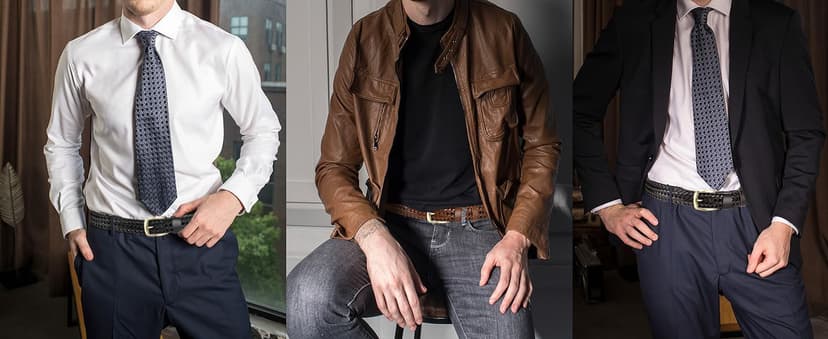 SENDEFN Leather Braided Belts for Men, 1 3/8" Casual Woven Leather Belt for Men Jeans Golf Dress Pants with Gift Box