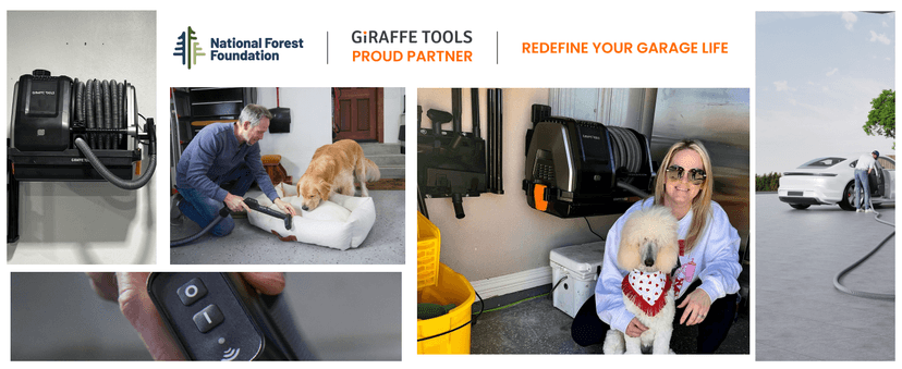 Giraffe Tools Grandstorm Retractable Vacuum Cleaner Wall-Mounted, Shop Wet Dry Vacuum Cleaner with 6 Nozzles for Car Detailing Remote Control Garage Vacuum, Grey