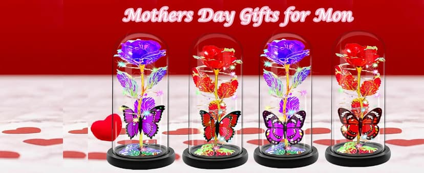 Christmas Rose Gifts for Women, Womens Gifts for Christmas Mom Sister Grandma Wife Her,Galaxy Crystal Light Up Rose Flower in A Glass Dome,Birthday Gifts for Women Butterfly Valentines Presents Purple