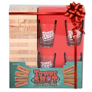 ArtCreativity Tumbling Tower Drinking Games for Adults, with 4 Glasses and 48 Wooden Blocks with Challenges, Fun House Adult Party Games for Game Night, Great Gift Idea for Everyone