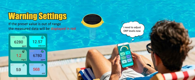 Smart Pool Monitor with Gateway, Profession Salt Water Pool Testing kit for Swimming Pool, 7 in 1 Chlorine Salinity ORP Monitor for Aquarium Sodium Chloride Swimming Pools Hot Tub Spas