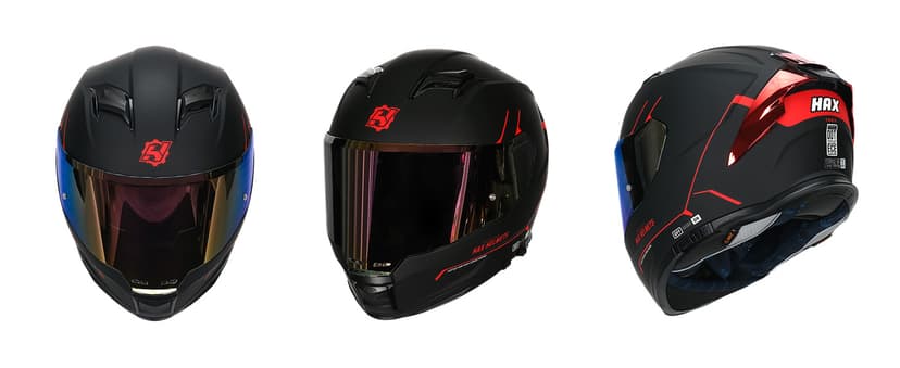 HAX Force Aerodynamic Full Face Helmet for Street & E-Bikes DOT & ECE Certified - Enhanced Dual Visor, Adult Size, Pinlock Ready Matte Black Red M