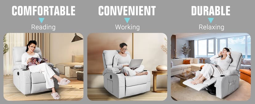 LAFWELL Rocking Recliner Chair, Massage Rocker Recliner Chair with Vibration Massage and Heat, 360° Swivel Recliner Chairs, Living Room, Bedroom, Nursery, RV, Grey